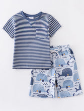 Load image into Gallery viewer, Whales and Stripes short set
