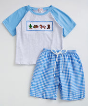 Load image into Gallery viewer, Clover Cottage Wild West smocked short set

