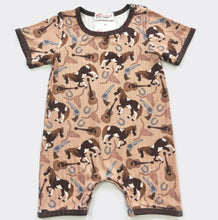 Load image into Gallery viewer, Clover Cottage Guitars and Horses romper
