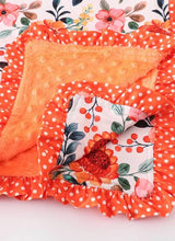 Load image into Gallery viewer, Orange floral minky blanket
