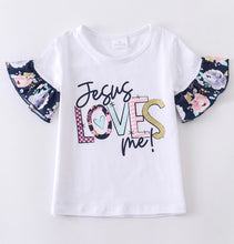 Load image into Gallery viewer, Jesus Loves Me Legging Set with Pink ruffle leggings
