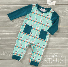 Load image into Gallery viewer, Pete + Lucy Happy Llamas romper
