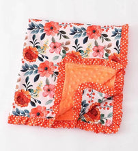 Load image into Gallery viewer, Orange floral minky blanket
