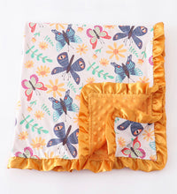 Load image into Gallery viewer, Butterfly and mustard minky blanket
