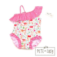Load image into Gallery viewer, Pete + Lucy Sweet Llamas one piece swim set
