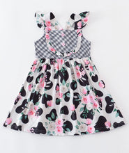 Load image into Gallery viewer, Grey plaid and floral cow print dress
