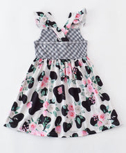 Load image into Gallery viewer, Grey plaid and floral cow print dress
