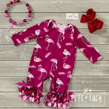 Load image into Gallery viewer, Pete + Lucy Plaid Flamingos romper

