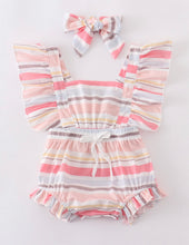 Load image into Gallery viewer, Retro Pink stripe romper with headband
